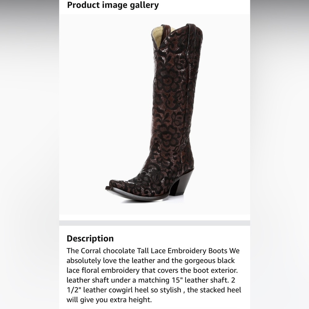 Corral LD Choc Black Tall Floral Lace Embroidery Boots - Picture 16 of 16